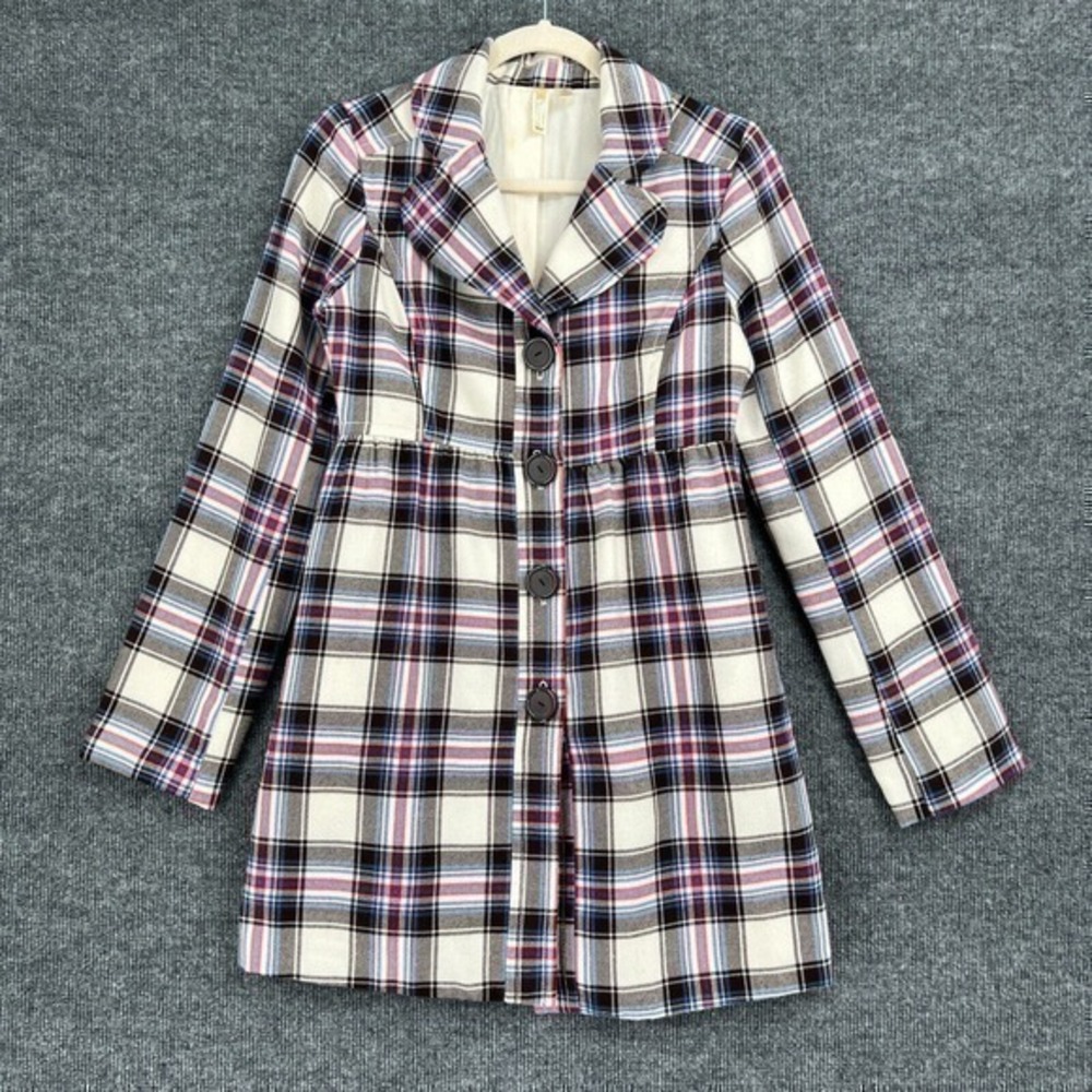 Susina Plaid Flannel Jacket Coat Womens Small Lined Long Button Up Academia Y2K
